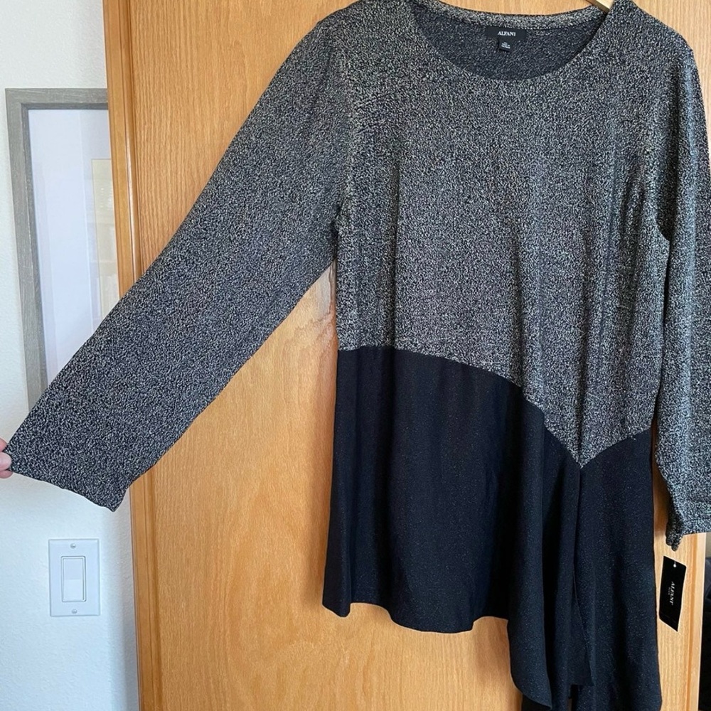 Alfani Black and Gray Shimmer Textured Knit Top - Picture 5 of 5
